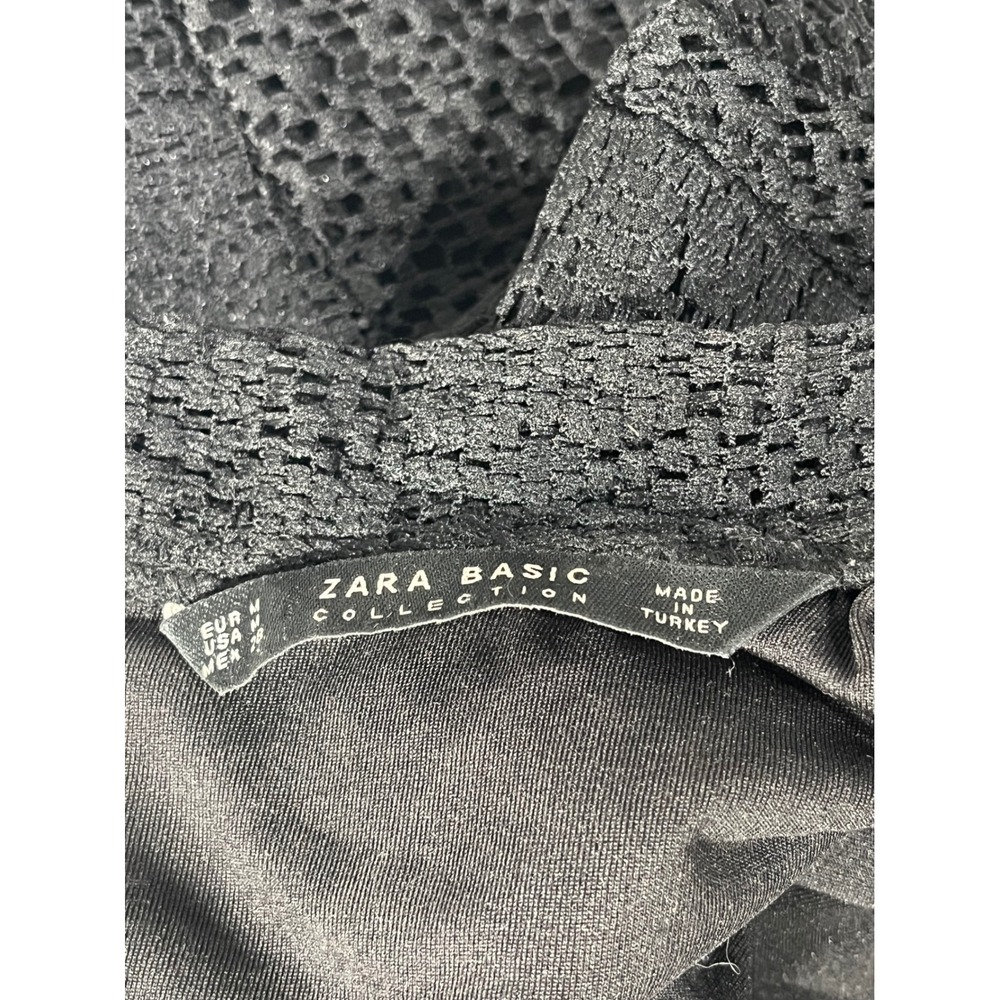 Zara Basic Collection Black Lace Mock Neck A-Line Dress Size M - Picture 3 of 5